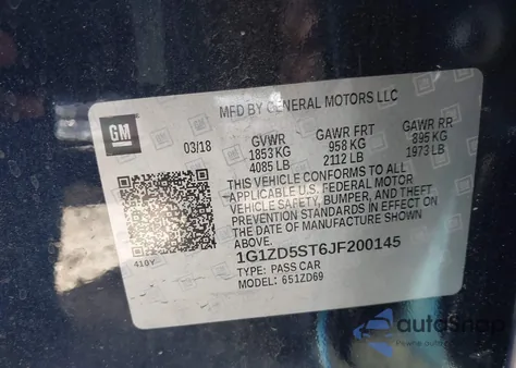 2018 Chevrolet Malibu Lt из США, поврежденный, VIN 1G1ZD5ST6JF200145